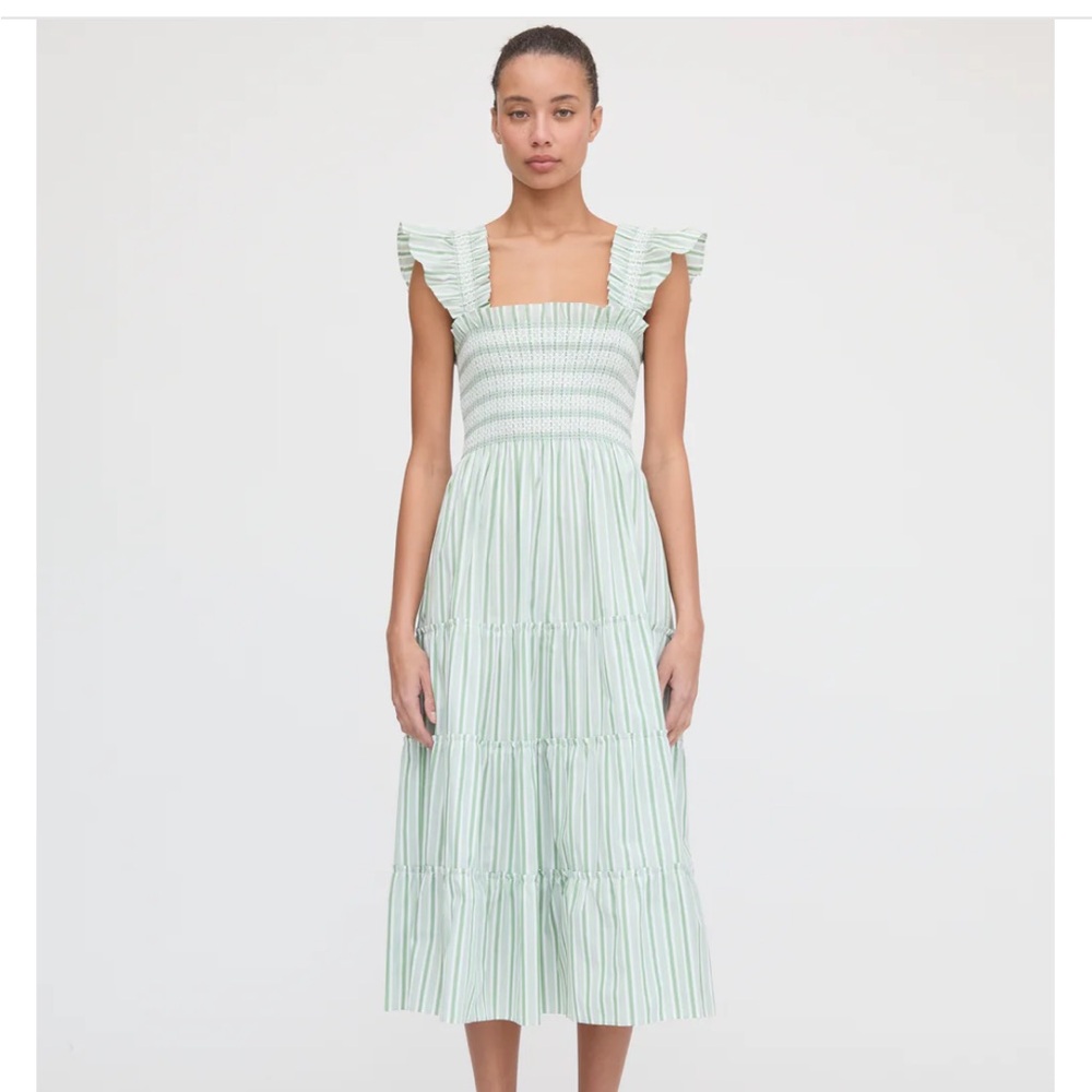 Hill House Ellie Nap Dress in apple green stripe